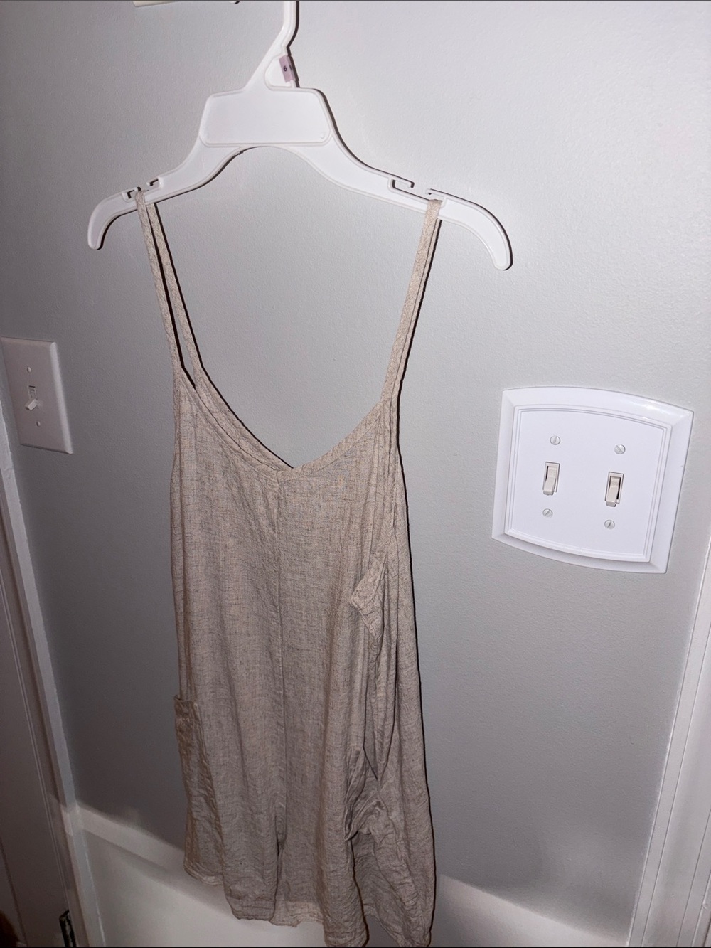 Shinestar Beige Pocketed Linen Romper
